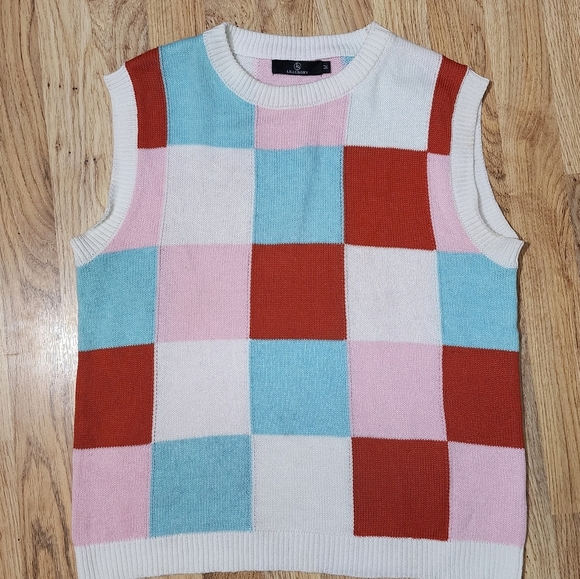 Colorful Sleeveless Checkered Knit Sweater Vest - Picture 4 of 7